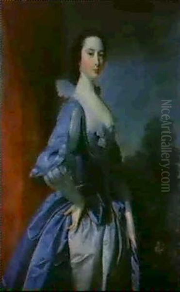 Portrait Of A Lady, Three-quarter Length, Standing Wearing  Van Dyck Costume Oil Painting by Thomas Hudson