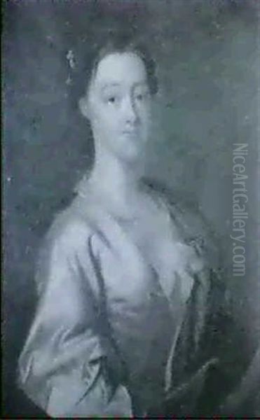 Portrait Of Grace Smythe, Half-length, Wearing A Cream Silk Dress And Blue Shawl Oil Painting by Thomas Hudson