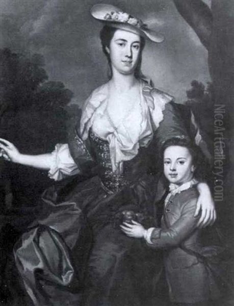 Portrait Of A Lady Thought To Be Mrs. Cooper And Her Son Oil Painting by Thomas Hudson