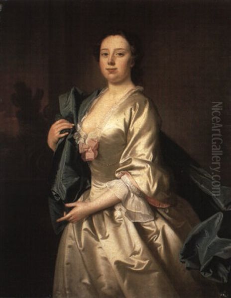 Portrait Of Thomas Popham Of Bagborough, Somerset  & Sarah Popham, Nee Andrews, His Wife Oil Painting by Thomas Hudson