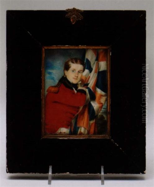 Portrait Of A British Military Officer Bearing A Union Jack Oil Painting by William Hudson