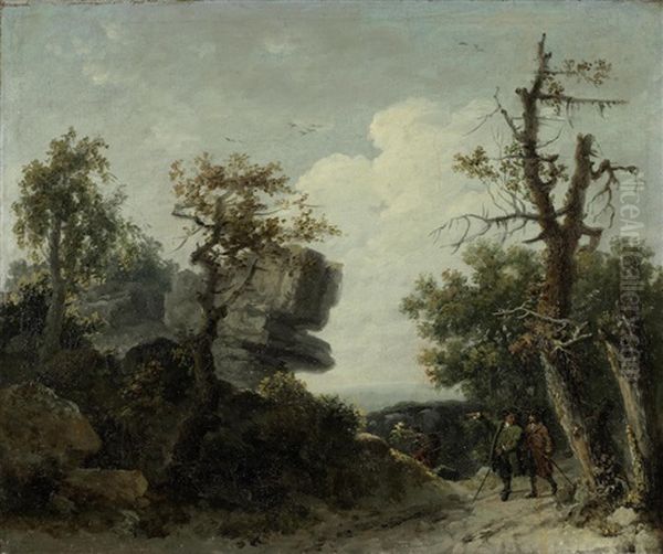 Figures On A Country Path Oil Painting by Jean Francois Hue