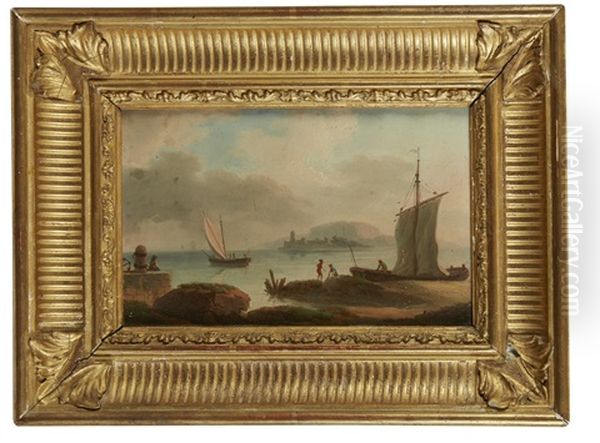 Scene De Tempete (+ La Mer Calme; Pair) Oil Painting by Jean Francois Hue