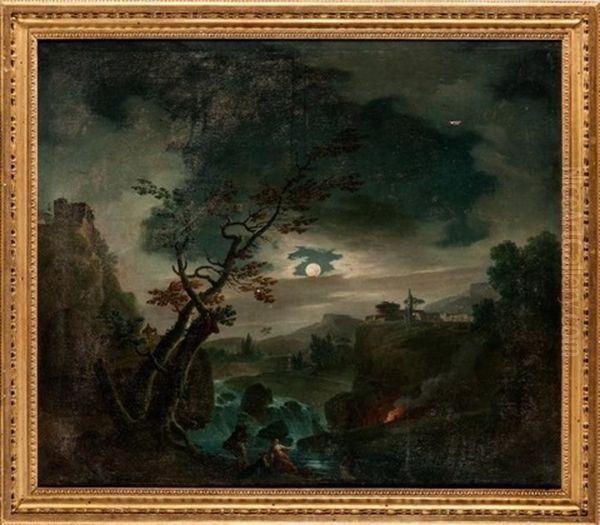 Pecheurs Au Clair De Lune Oil Painting by Jean Francois Hue