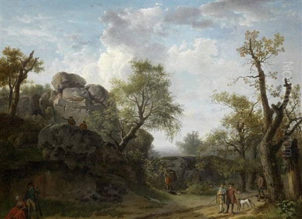 Figures On A Country Path Oil Painting by Jean Francois Hue