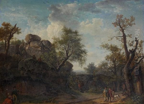 Promeneurs Dans Un Paysage Oil Painting by Jean Francois Hue