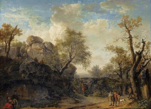 Scene De Chasse Dans Une Foret Oil Painting by Jean Francois Hue