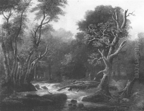 Paysage De Riviere Dans Une Foret Oil Painting by Jean Francois Hue