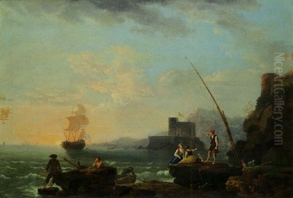 Pecheurs Sur La Cote by Jean Francois Hue