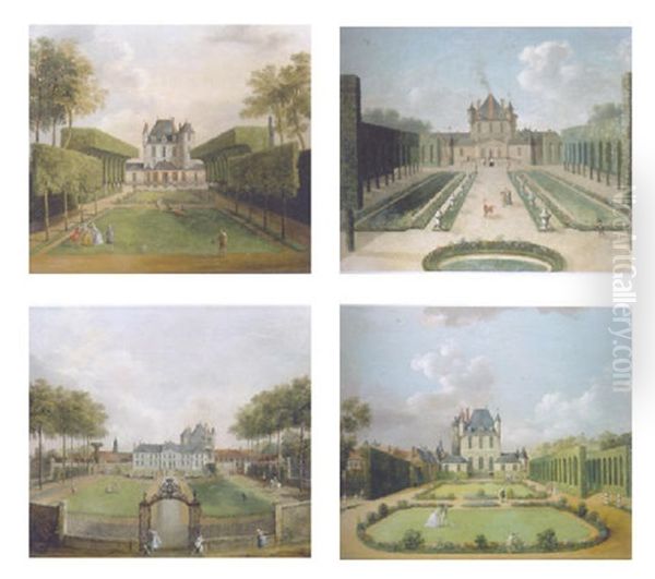 View Of The Chateau De Mousseaux And Its Gardens Oil Painting by Jean Francois Hue