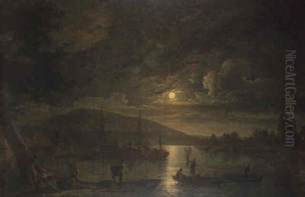 Peche Au Clair De Lune Oil Painting by Jean Francois Hue