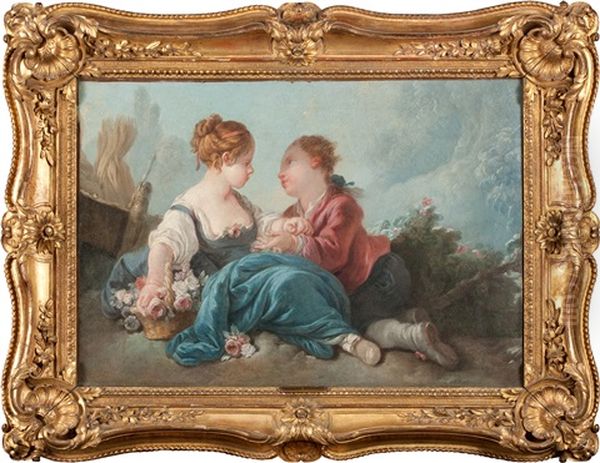 Deux Jeunes Enfants Bergers Oil Painting by Christophe Huet