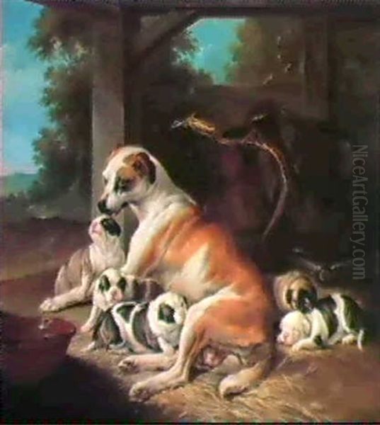 A Mother With Her Puppies Oil Painting by Christophe Huet