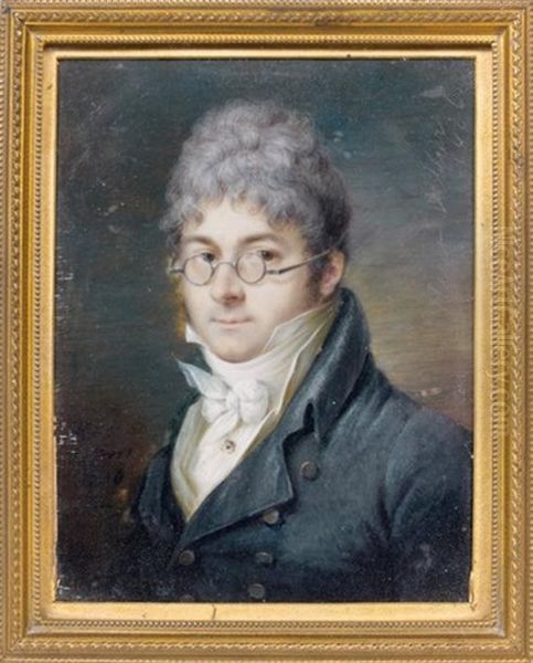 Portrait D'homme En Habit Bleu Et Lunettes Rondes Oil Painting by Francois Huet