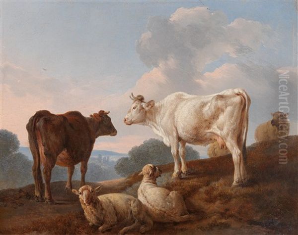 Landscape With Cows And Sheep by Jean Baptiste Huet