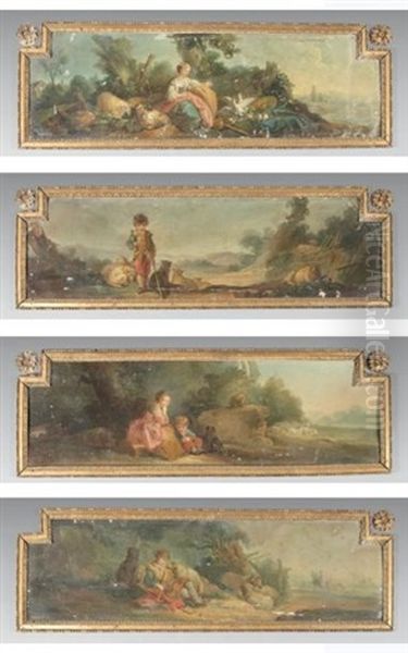 Scenes Pastorales (4 Works) Oil Painting by Jean Baptiste Huet