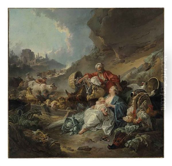 Une Caravanne Oil Painting by Jean Baptiste Huet