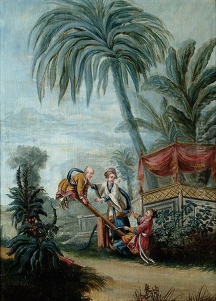 Personnages Jouant De La Balancoire Oil Painting by Jean Baptiste Huet