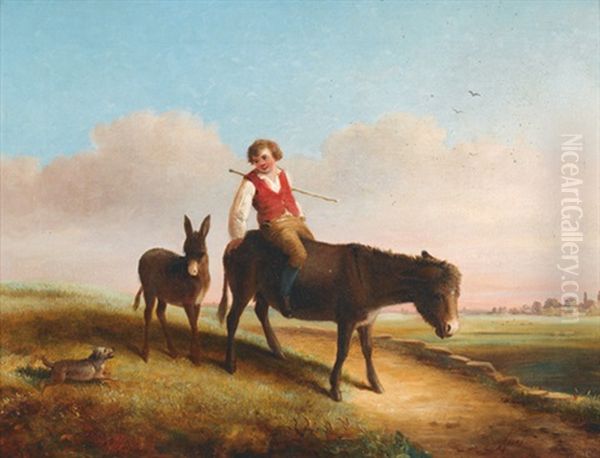 Weite Landschaft Mit Hirtenknabe Auf Esel Oil Painting by Jean Baptiste Huet