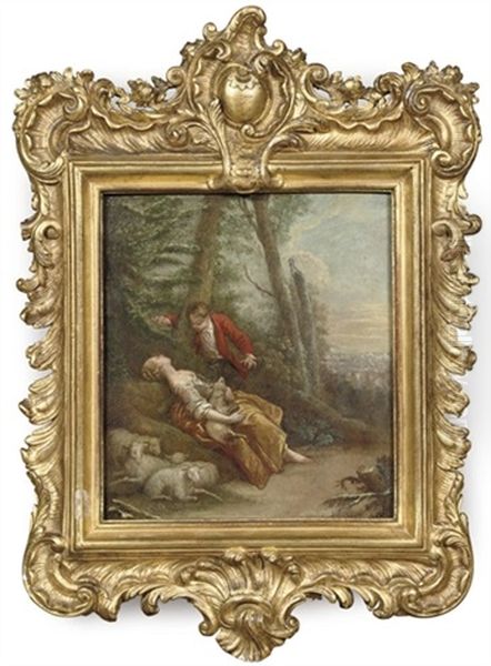 A Young Gentleman Courting A Sheperdess In A Wooded Landscape Oil Painting by Jean Baptiste Huet