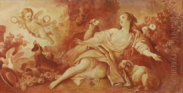 L'amour Vainqueur, En Camaieu Rouge Oil Painting by Jean Baptiste Huet