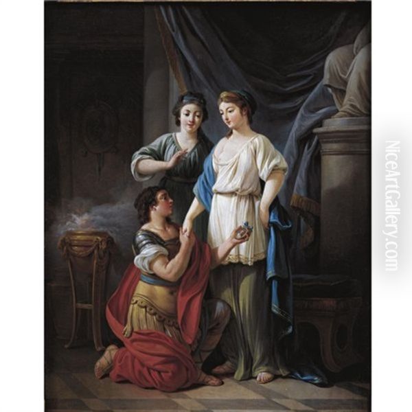 The Proposal Oil Painting by Jean Baptiste Huet