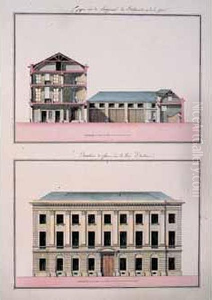 Elevations, Coupe Et Plan D'une Maison Faisant Encoignure Des Rues D'artois Et Pinon. Oil Painting by Jean-Benoit V. Barre