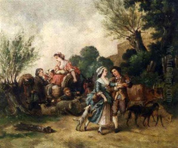 Repos D'une Famille De Berger Oil Painting by Jean Baptiste Huet