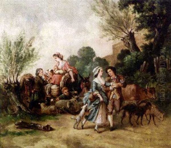 Repos D'une Famille De Berger Oil Painting by Jean Baptiste Huet