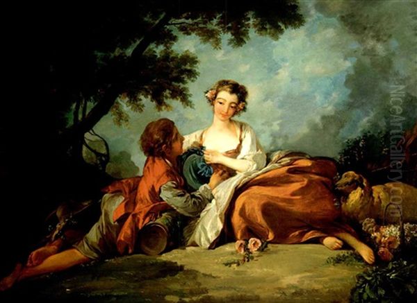 Flowers For The Shepherdess Oil Painting by Jean Baptiste Huet