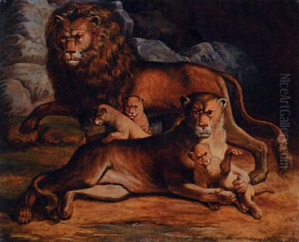 A Pride Of Lions Oil Painting by Jean Baptiste Huet