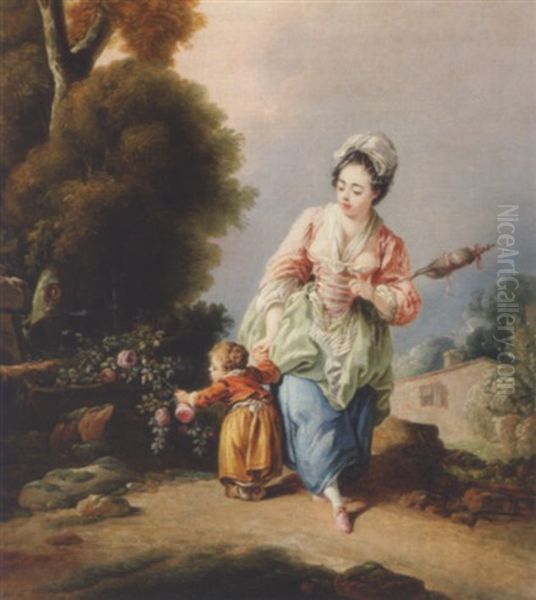 La Fileuse Oil Painting by Jean Baptiste Huet