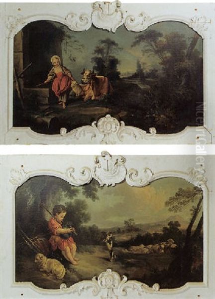 Jeune Berger Jouant De La Flute Devant Son Chien Oil Painting by Jean Baptiste Huet