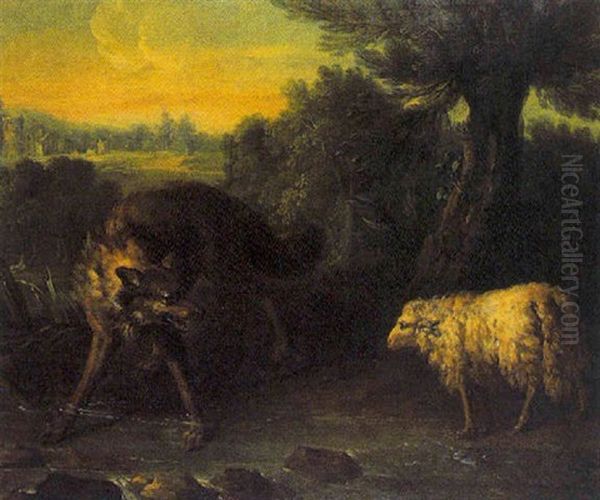 Le Loup Et L'agneau Oil Painting by Jean Baptiste Huet