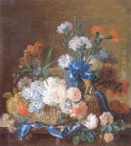 Corbeille De Fleurs Sur Un Entablement Oil Painting by Jean Baptiste Huet