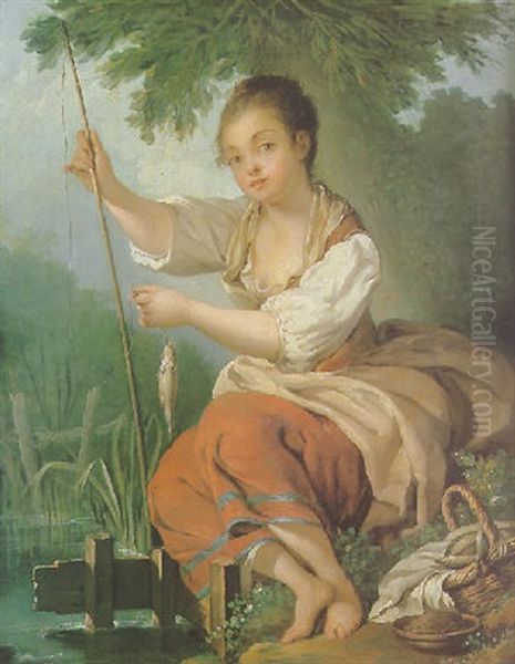 La Peche A La Ligne Oil Painting by Jean Baptiste Huet