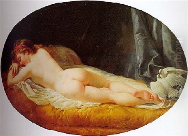 Venus Sleeping On A Bed Seen From The Rear With Two Doves Oil Painting by Jean Baptiste Huet