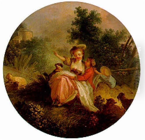 An Amourous Couple In A Landscape Oil Painting by Jean Baptiste Huet