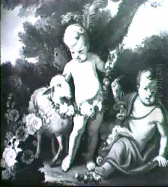 Zephir Et Putto Jouant Avec Un Mouton Oil Painting by Jean Baptiste Huet