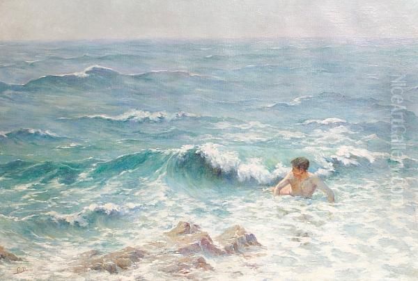 A Summer Swim Oil Painting by Raoul Vital Achille Barre