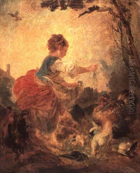 La Jeune Fermiere & La Bergere Oil Painting by Jean Baptiste Huet