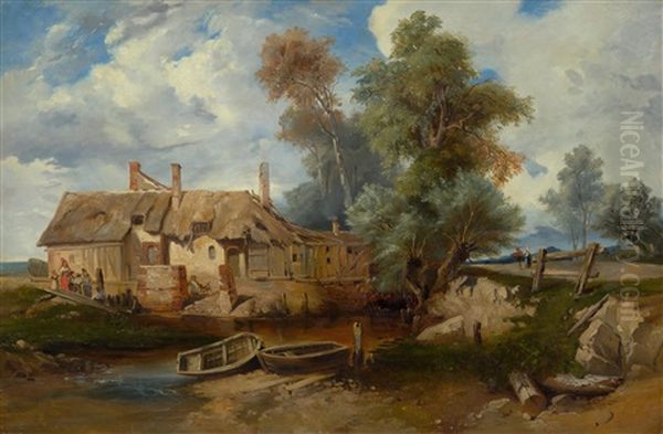 Farmhouse By A Stream Oil Painting by Paul Huet