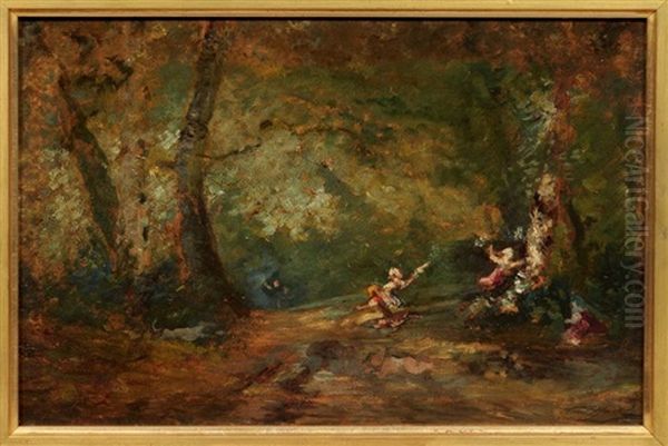 Enfants Dans Le Bois Oil Painting by Paul Huet