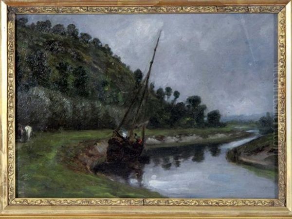 Voilier Sur La Riviere Oil Painting by Paul Huet