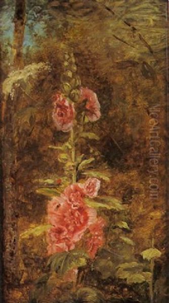 Rose Tremieres Oil Painting by Paul Huet