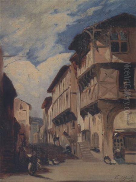 Vieilles Maisons En Auvergne, Monferrand Oil Painting by Paul Huet