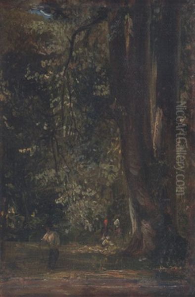 Etude De Hetre, Sous-bois Compiegne (?) Oil Painting by Paul Huet