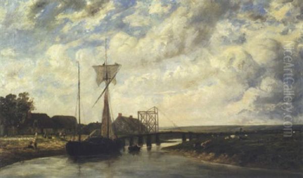 Le Pont De Toucques Pres De Trouville Oil Painting by Paul Huet