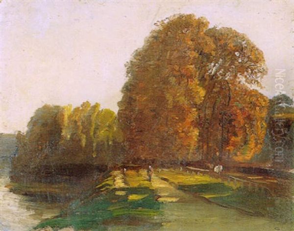 Parc De Saint-cloud, Bord De Seine Oil Painting by Paul Huet