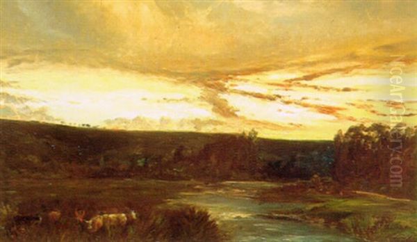 Apres Le Coucher De Soleil Au-dessus Du Gave De Pau Oil Painting by Paul Huet